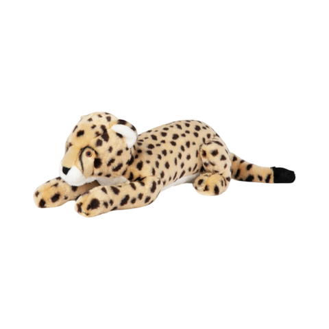 Dog Dish Fluff & Tuff Kali cheetah plush toy with spotted soft fabric and reinforced seams for durable dog play.
