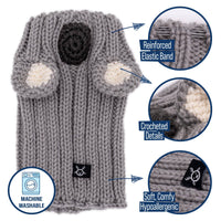 Dog Dish Koala Dog Snood in grey knit acrylic with reinforced elastic band and soft crocheted ear details