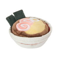 Dog Dish Lambwolf Ramen enrichment toy featuring a plush noodle bowl with crinkly seaweed and treat-hiding slots.