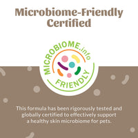 Dog Dish Microbiome-Friendly certified logo for Skout's Honor probiotic pet shampoo and conditioner