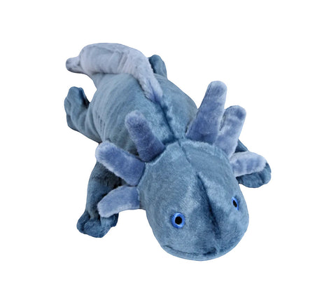 Dog Dish Fluff & Tuff Millie Axolotl plush dog toy in blue with feathery gill details and soft durable fabric.