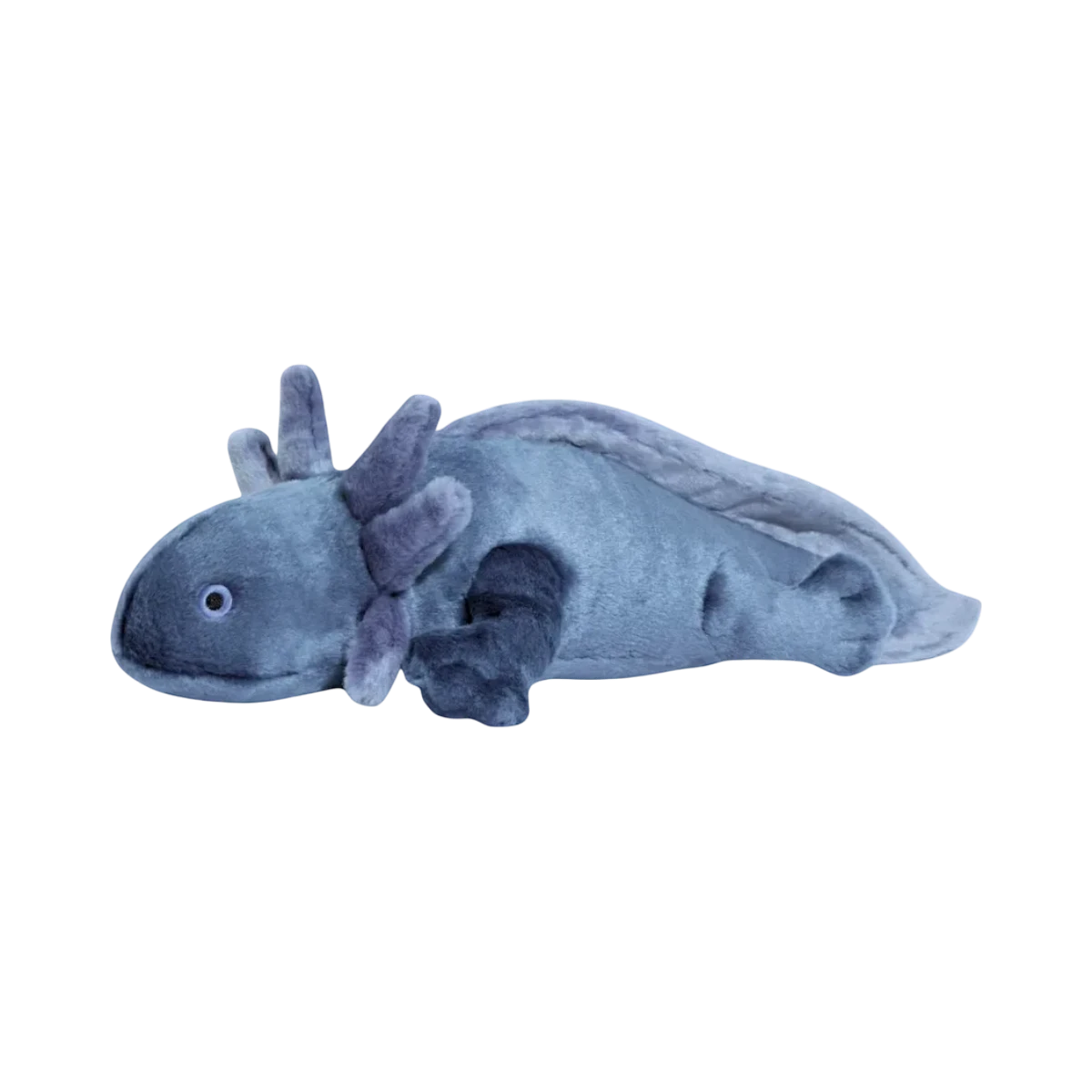 Dog Dish Fluff & Tuff Millie Axolotl plush dog toy in grey with feathery gill details and durable soft fabric.