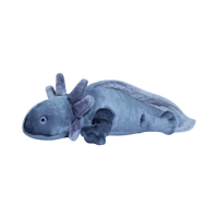 Dog Dish Fluff & Tuff Millie Axolotl plush dog toy in grey with feathery gill details and durable soft fabric.