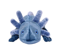 Dog Dish Fluff & Tuff Millie Axolotl plush dog toy in soft blue with detailed feathery gills for interactive play.