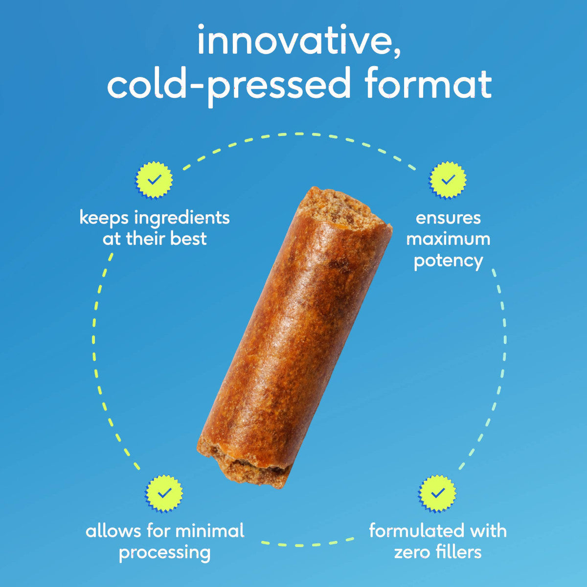 Dog Dish Native Pet GutWell cold-pressed digestive supplement chew for dogs on a blue background