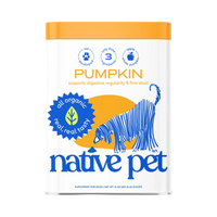 Dog Dish Native Pet organic pumpkin fiber powder supplement for dogs in a 16-ounce container with a white label.