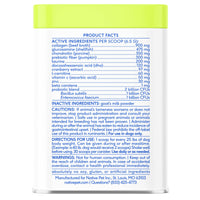Dog Dish Native Pet The Daily powder supplement label showing active ingredients and usage instructions for dogs.