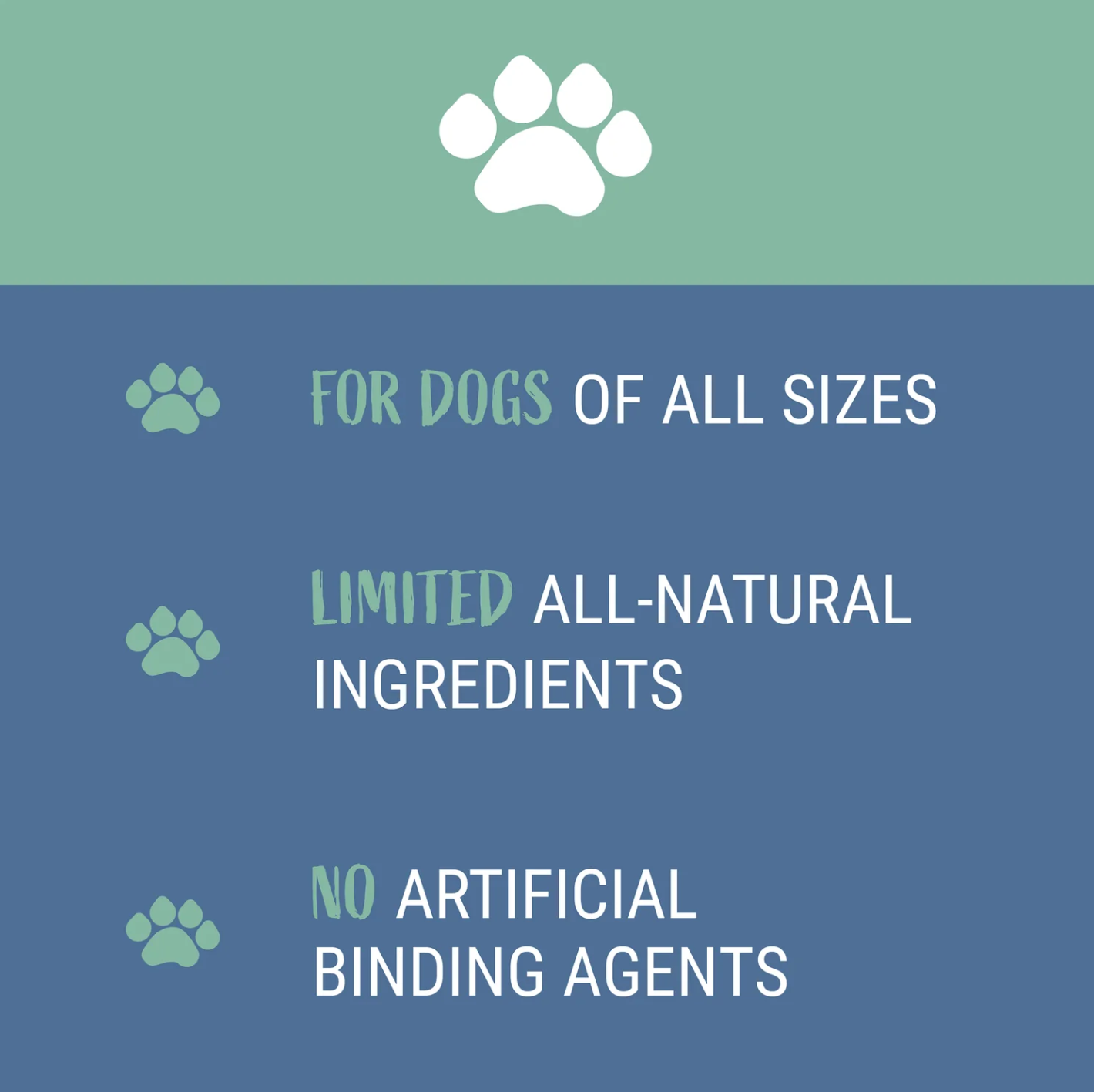 Dog Dish Himalayan pumpkin yogurt sticks benefits graphic highlighting all-natural ingredients for all dog sizes