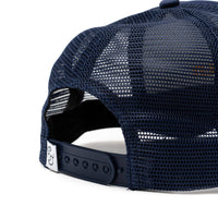 Dog Dish navy trucker hat with breathable mesh back and adjustable snapback closure