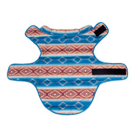 Dog Dish Pendleton Pagosa Springs reversible quilted puffer dog coat with blue and orange geometric pattern