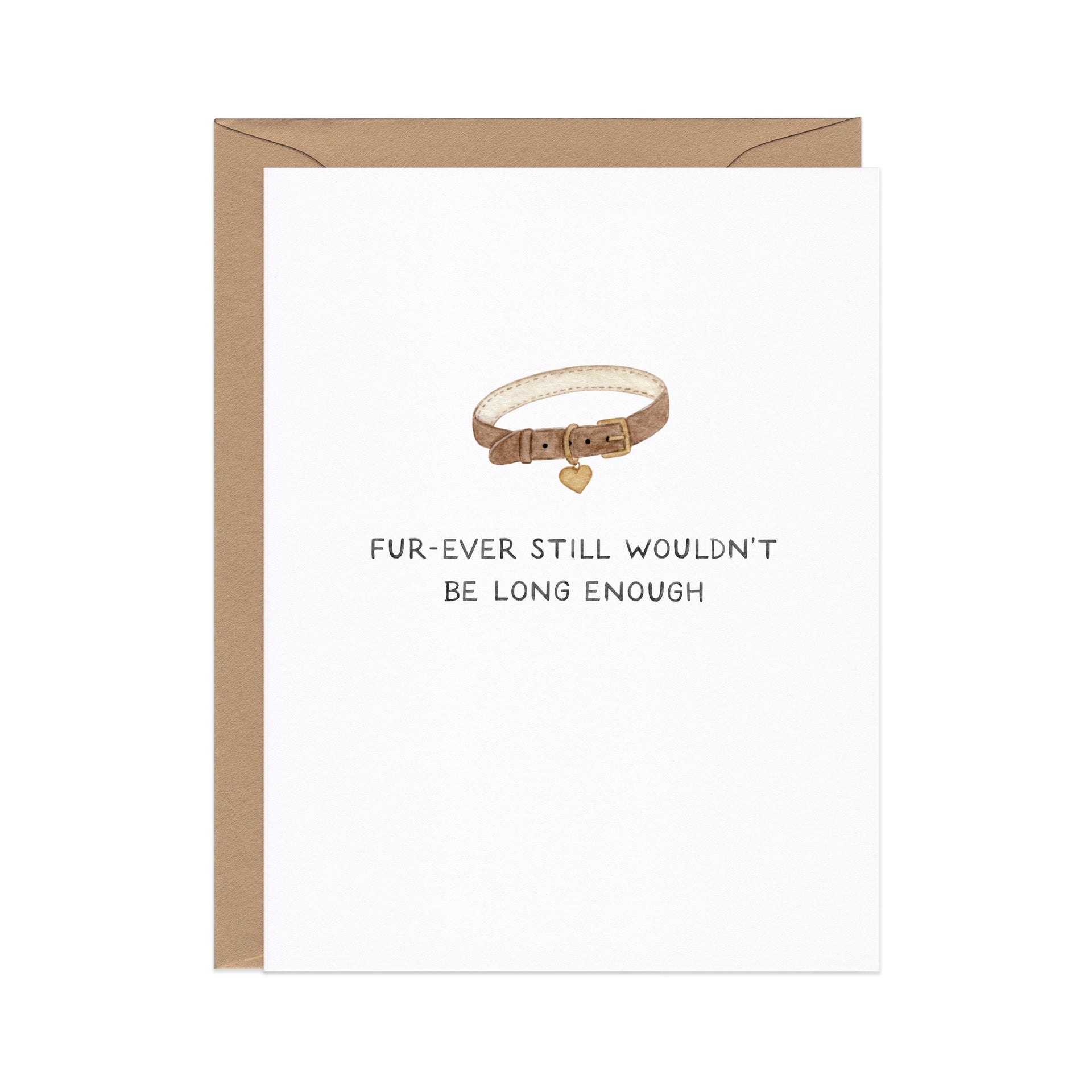 Dog Dish pet loss sympathy card featuring a watercolor illustration of a brown collar with a heart charm