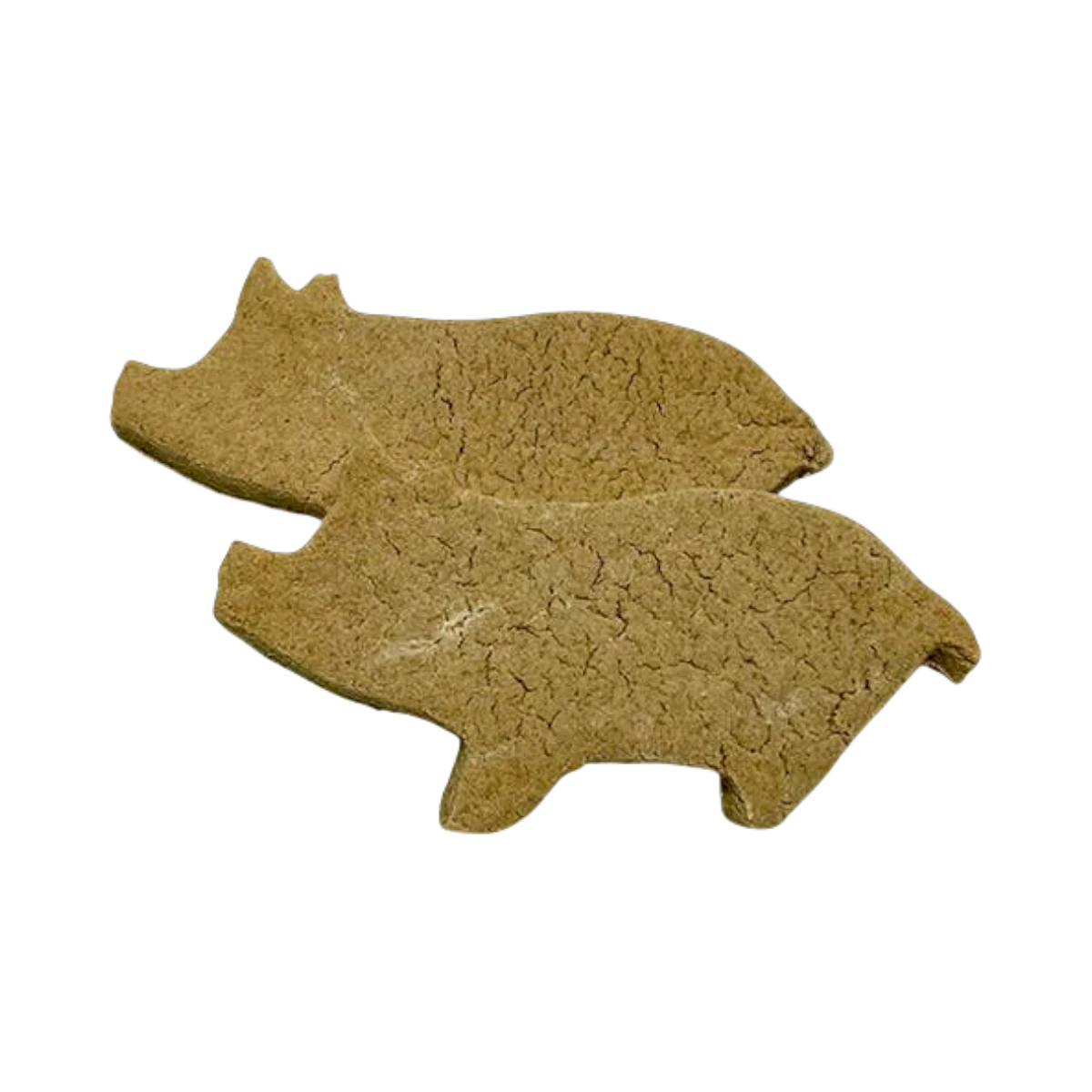 Dog Dish Bubba Rose Biscuit Co. pig-shaped grilled cheese and bacon dog cookies with a textured, artisanal finish.