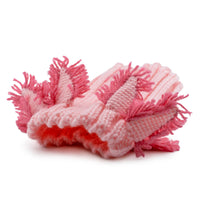 Dog Dish pink knit axolotl dog snood with fringed gills for cold weather and costume wear