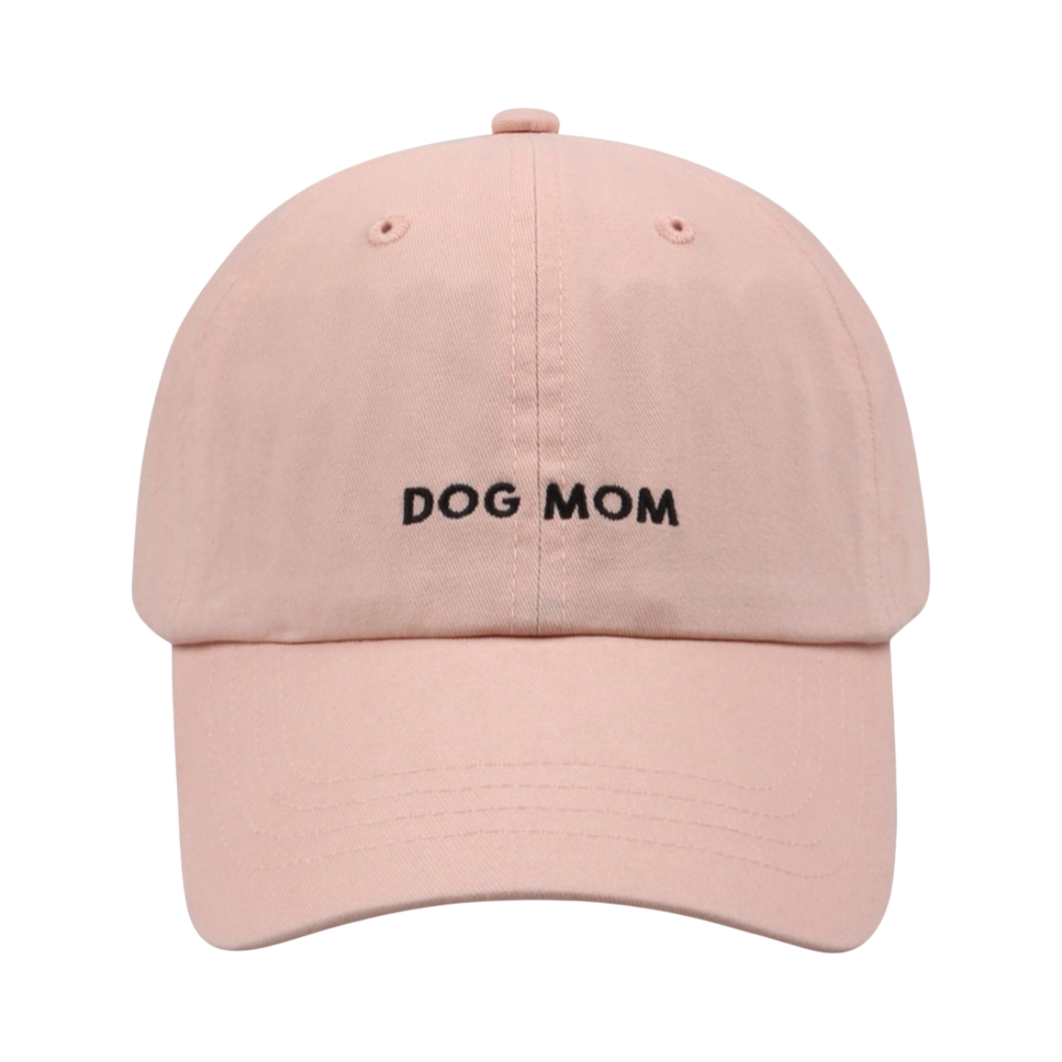 Dog Dish light pink cotton twill baseball cap with Dog Mom embroidery in black thread