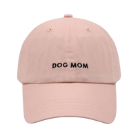 Dog Dish light pink cotton twill baseball cap with Dog Mom embroidery in black thread