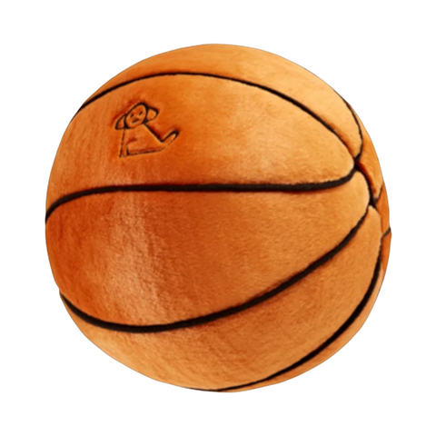 Dog Dish Fluff & Tuff plush basketball toy for dogs with soft orange fabric and embroidered logo detail