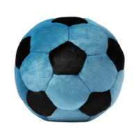 Dog Dish Fluff & Tuff plush soccer ball in blue and black with reinforced seams for durable dog play.