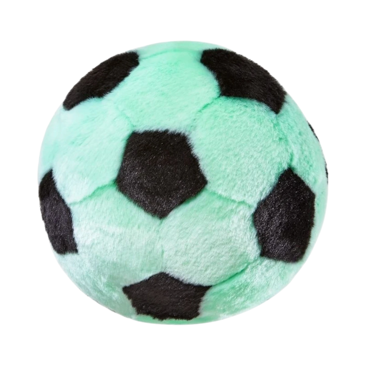 Dog Dish Fluff & Tuff squeakerless plush soccer ball toy in mint green and black for medium to large dogs