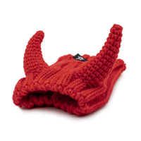 Dog Dish red knit Devil Dog Snood with playful horn detailing for winter warmth and comfort