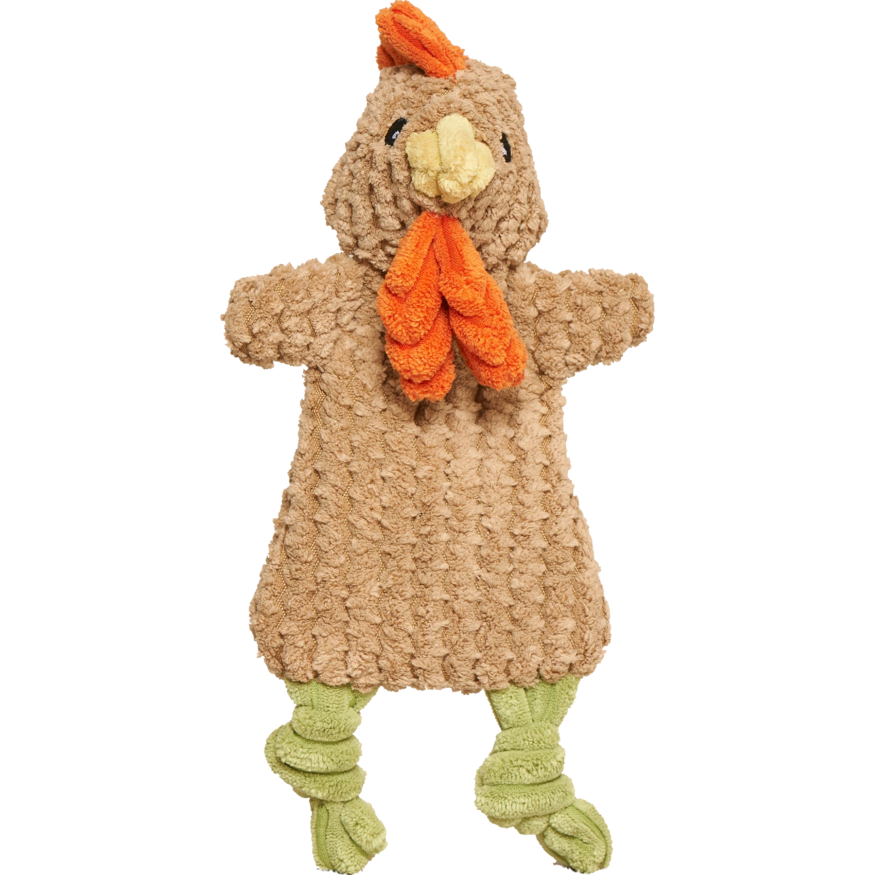 Dog Dish HuggleFlatties Rusty Rooster unstuffed cord plush dog toy with crinkle and squeaker features