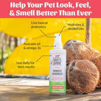 Dog Dish Skout's Honor coconut probiotic pet deodorizer spray bottle with avocado oil for healthy skin and coat