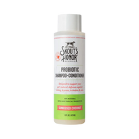 Dog Dish Skout's Honor probiotic coconut shampoo and conditioner for dogs in a 16 oz bottle
