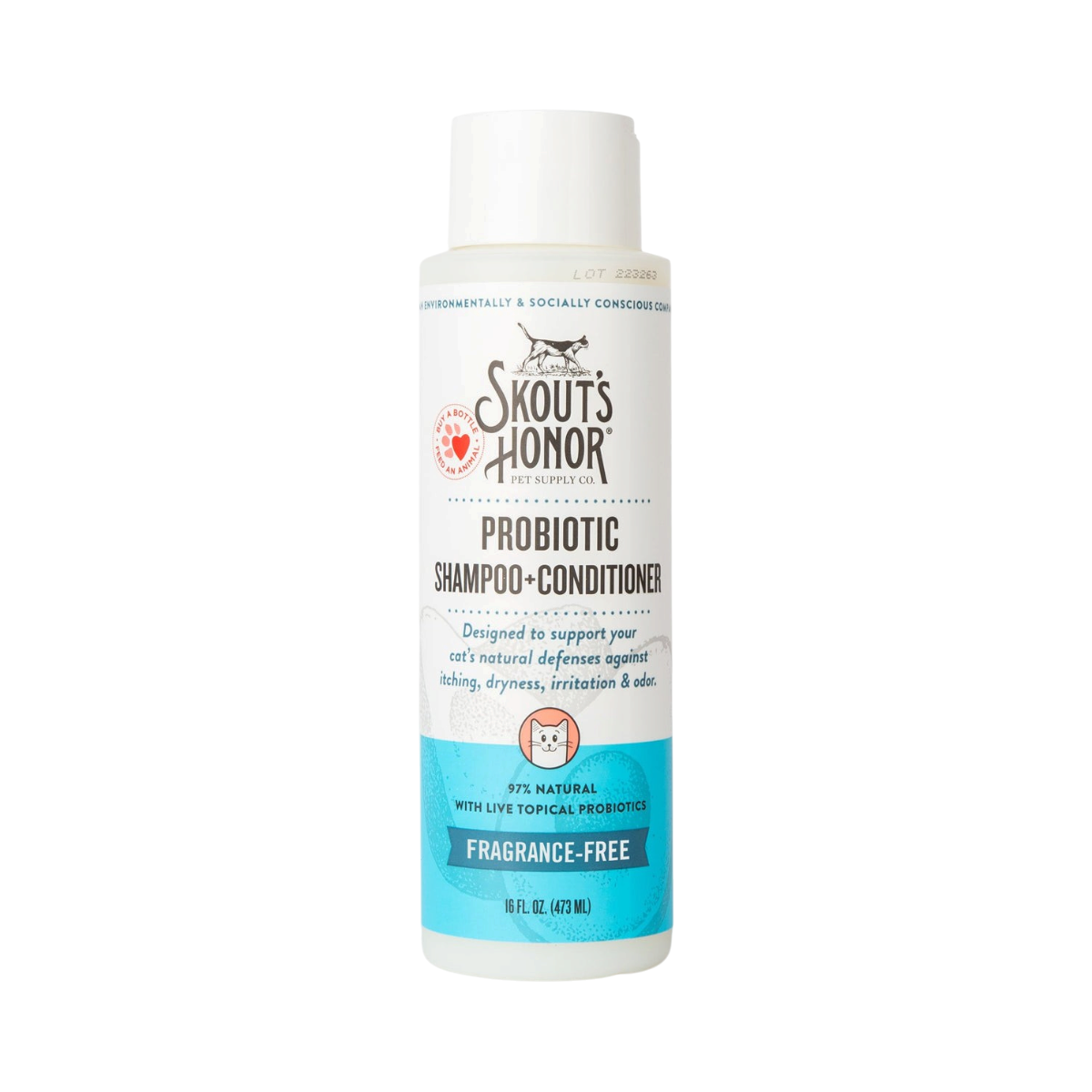 Dog Dish Skouts Honor fragrance-free probiotic cat shampoo and conditioner bottle for sensitive skin