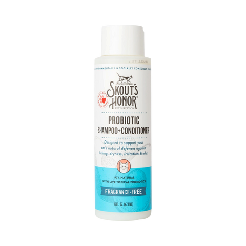 Dog Dish Skouts Honor fragrance-free probiotic cat shampoo and conditioner bottle for sensitive skin
