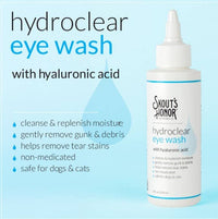 Dog Dish Skout's Honor HydroClear Eye Wash bottle with hyaluronic acid for gentle pet eye cleaning and tear stains.