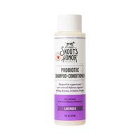 Dog Dish Skout's Honor lavender probiotic 2-in-1 shampoo and conditioner bottle for dogs with sensitive skin