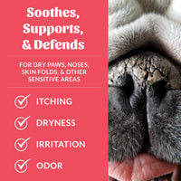 Dog Dish Skouts Honor Prebiotic Pet Balm for soothing dry, cracked dog noses and paws with natural ingredients