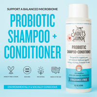 Dog Dish Skouts Honor fragrance-free probiotic cat shampoo and conditioner bottle with natural ingredients