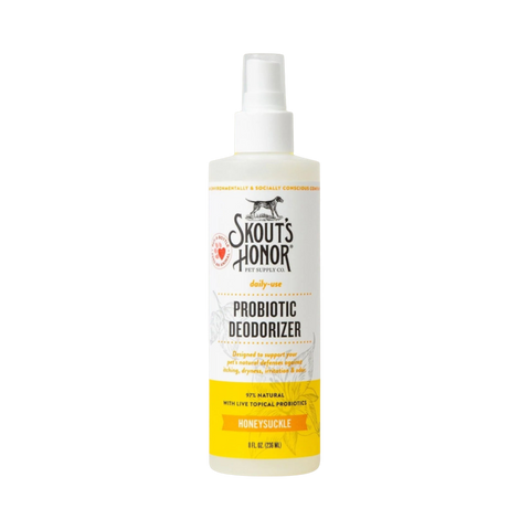 Dog Dish Skout's Honor honeysuckle probiotic pet deodorizer spray bottle for dogs and cats