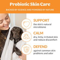 Dog Dish Skout's Honor probiotic dog shampoo and conditioner benefits for skin microbiome support and coat health