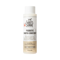 Dog Dish Skout's Honor Dog of the Woods probiotic shampoo and conditioner bottle for dogs with natural ingredients.
