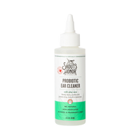 Dog Dish Skout's Honor probiotic ear cleaner for cats in a 4 fl oz bottle with aloe vera for soothing ear care.