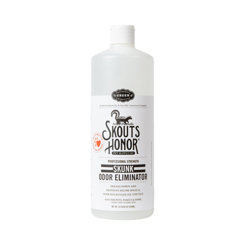 Dog Dish Skout's Honor Skunk Odor Eliminator 32oz bottle for pets and home, professional strength formula.