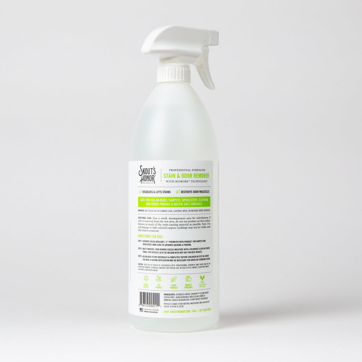 Dog Dish Skout's Honor 35-ounce professional-strength pet stain and odor remover spray bottle with trigger nozzle.