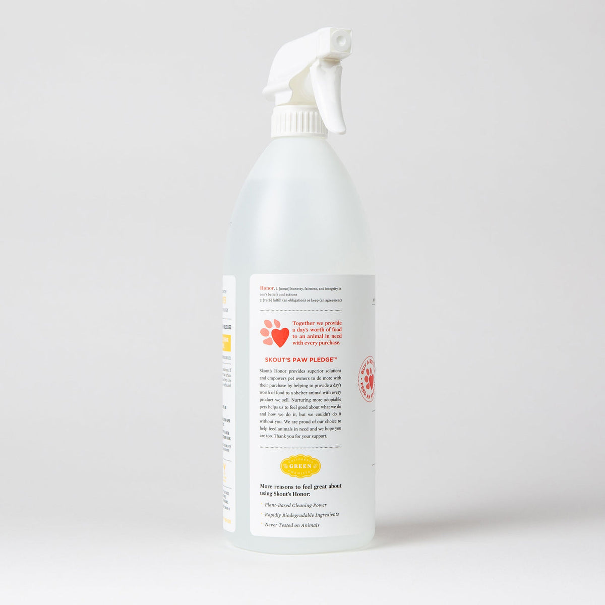 Dog Dish Skout's Honor Urine Destroyer spray bottle with white label detailing pet stain and odor removal formula