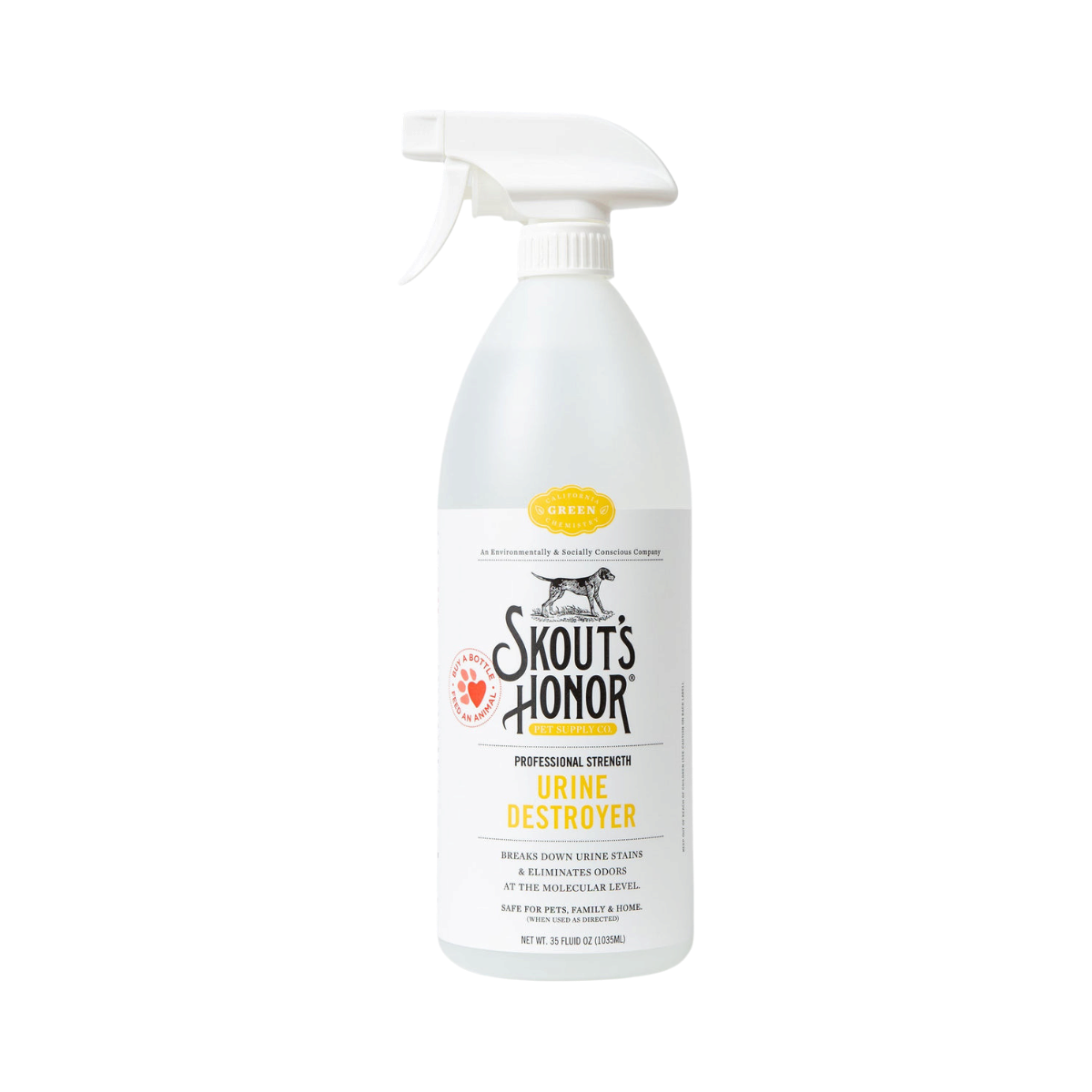 Dog Dish Skout's Honor Urine Destroyer spray bottle for pet stain and odor removal on carpets and upholstery