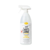 Dog Dish Skout's Honor Urine Destroyer spray bottle for pet stain and odor removal on carpets and upholstery