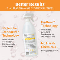 Dog Dish Skout's Honor Urine Destroyer spray bottle featuring BioKore plant-based technology for pet stain removal.