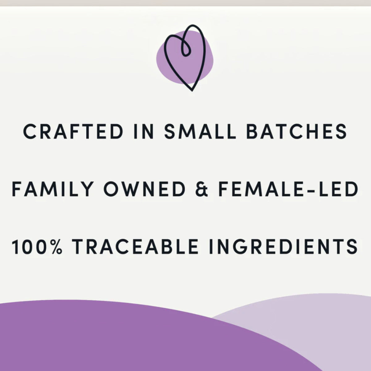Dog Dish brand information graphic highlighting small batch, family owned, and traceable ingredients for pet treats.