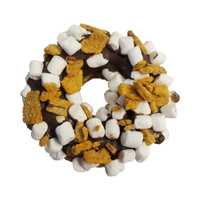 Dog Dish S'mores Granola Donut topped with carob, graham cracker crumbles, and mini marshmallows for dogs.