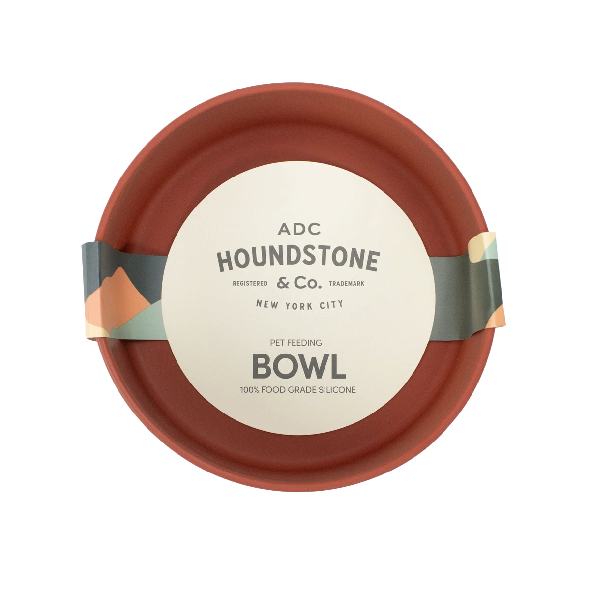 ADC Houndstone & Co. silicone dog bowl shown in use with a dog eating from it.