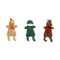 Dog Dish HuggleFlatties Pasture Pals unstuffed corduroy plush dog toys featuring a rooster, frog, and horse.