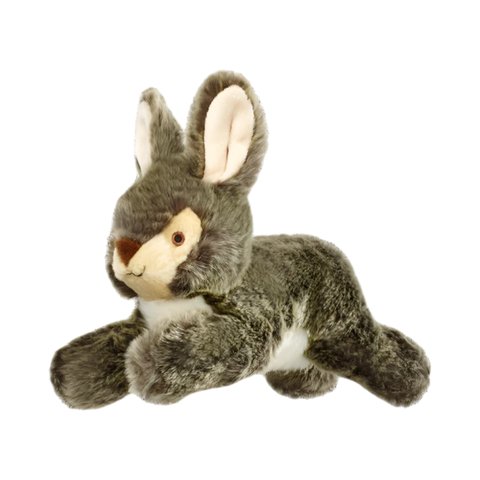 Dog Dish Fluff & Tuff Walter Wabbit plush dog toy with grey fur, floppy ears, and durable reinforced seams.