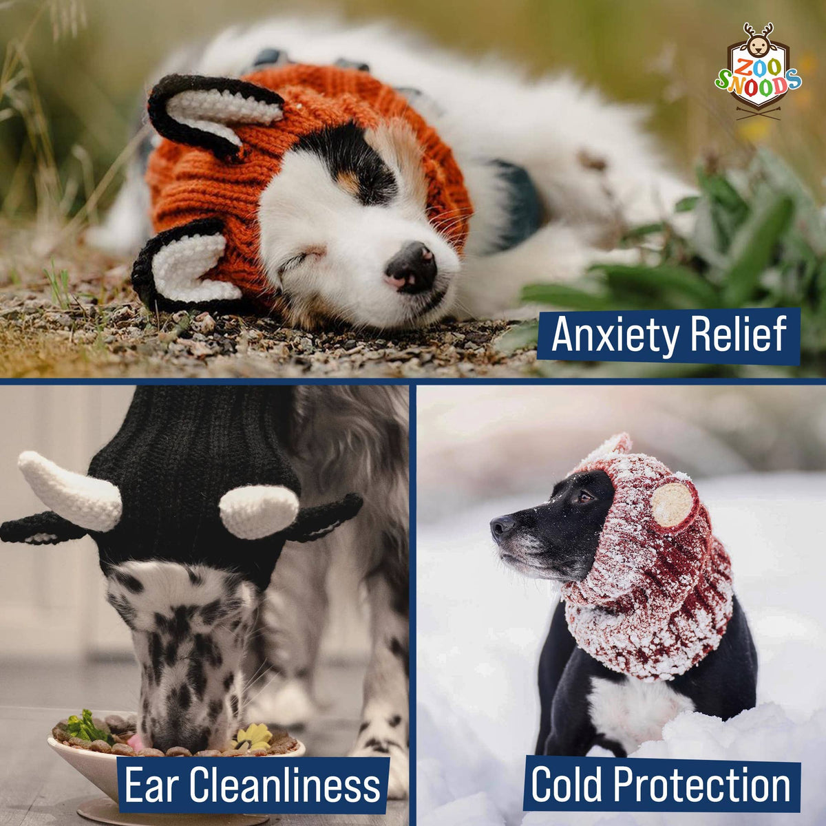 Dog Dish Zoo Snoods devil dog snood collection featuring knitted hats with horns for warmth and anxiety relief