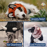 Dog Dish Zoo Snoods devil dog snood collection featuring knitted hats with horns for warmth and anxiety relief