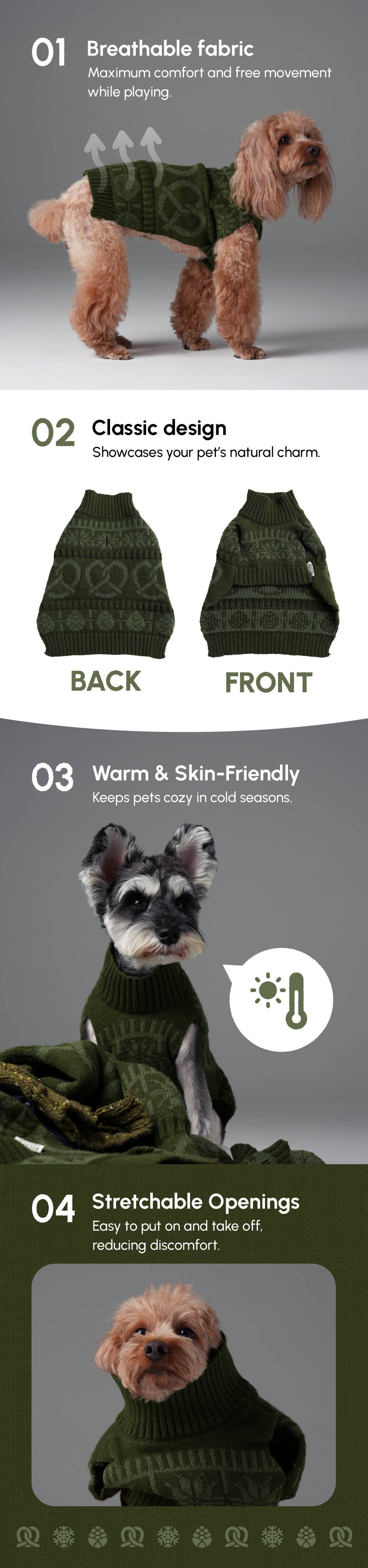 Pehom Pretzel Sweater dog apparel shown from a close angle highlighting texture and knit detail.